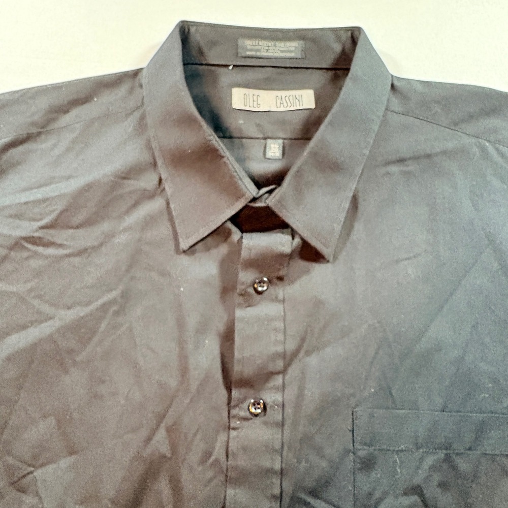 Oleg Cassini Button Down Shirt Mens Big 20 34/35 Black Long Sleeve Dress Shirt